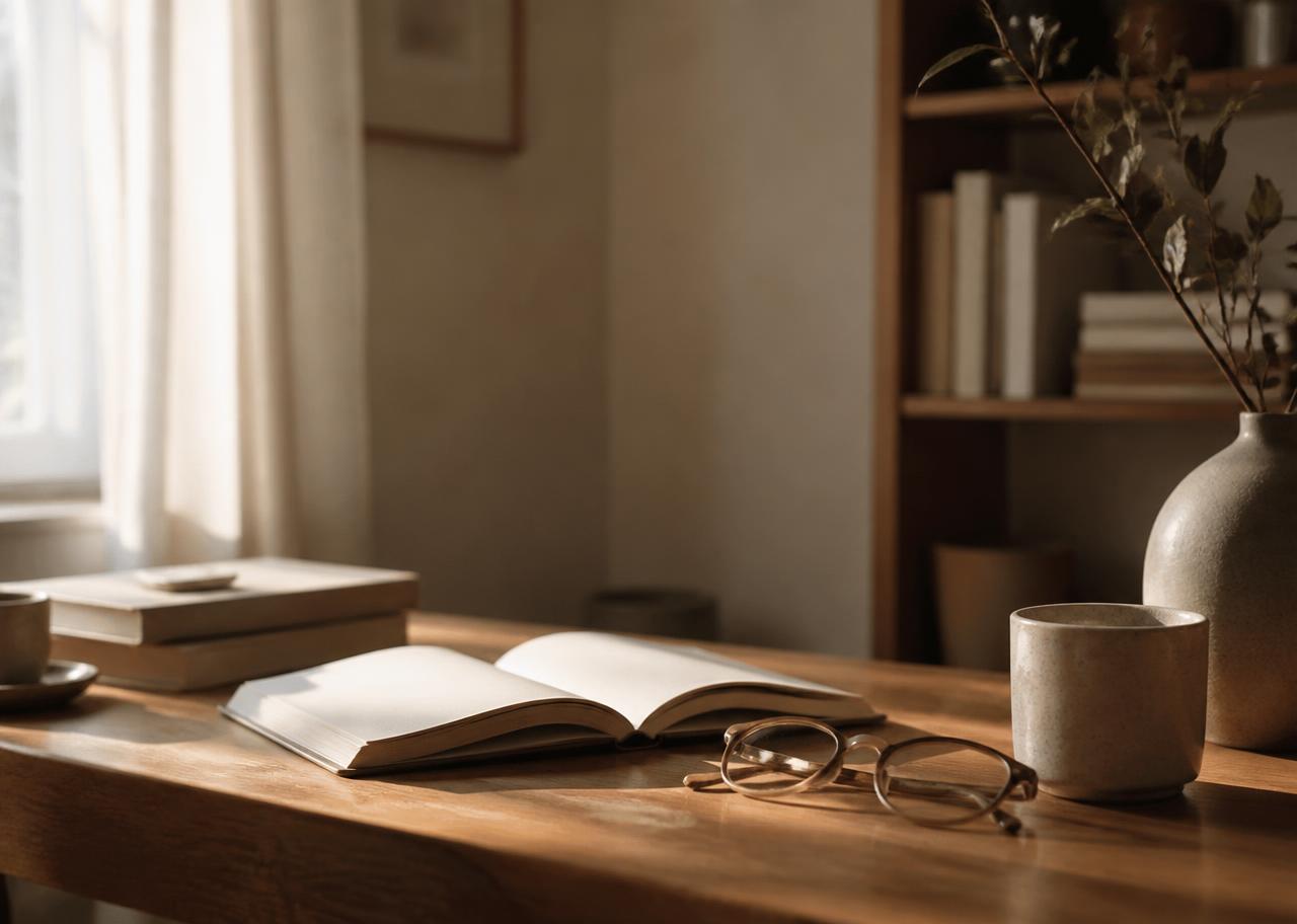 A quiet desk in warm morning light